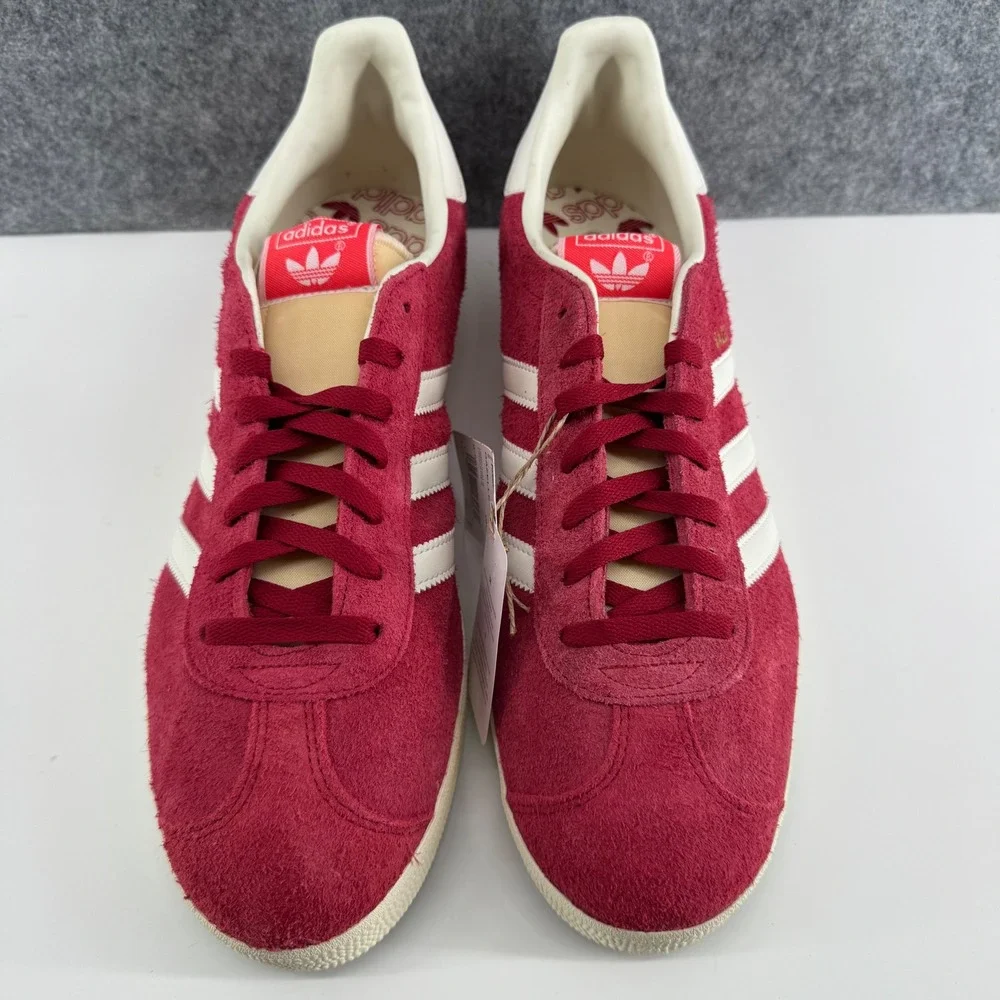 Adidas Gazelle Sneakers Mens 12 Burgundy White IF9652 Hairy Suede Low Top